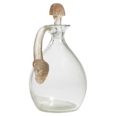 Antique René Lalique - "Satyre" (1923) Carafe White Glass with Sepia Patina for Cusenier