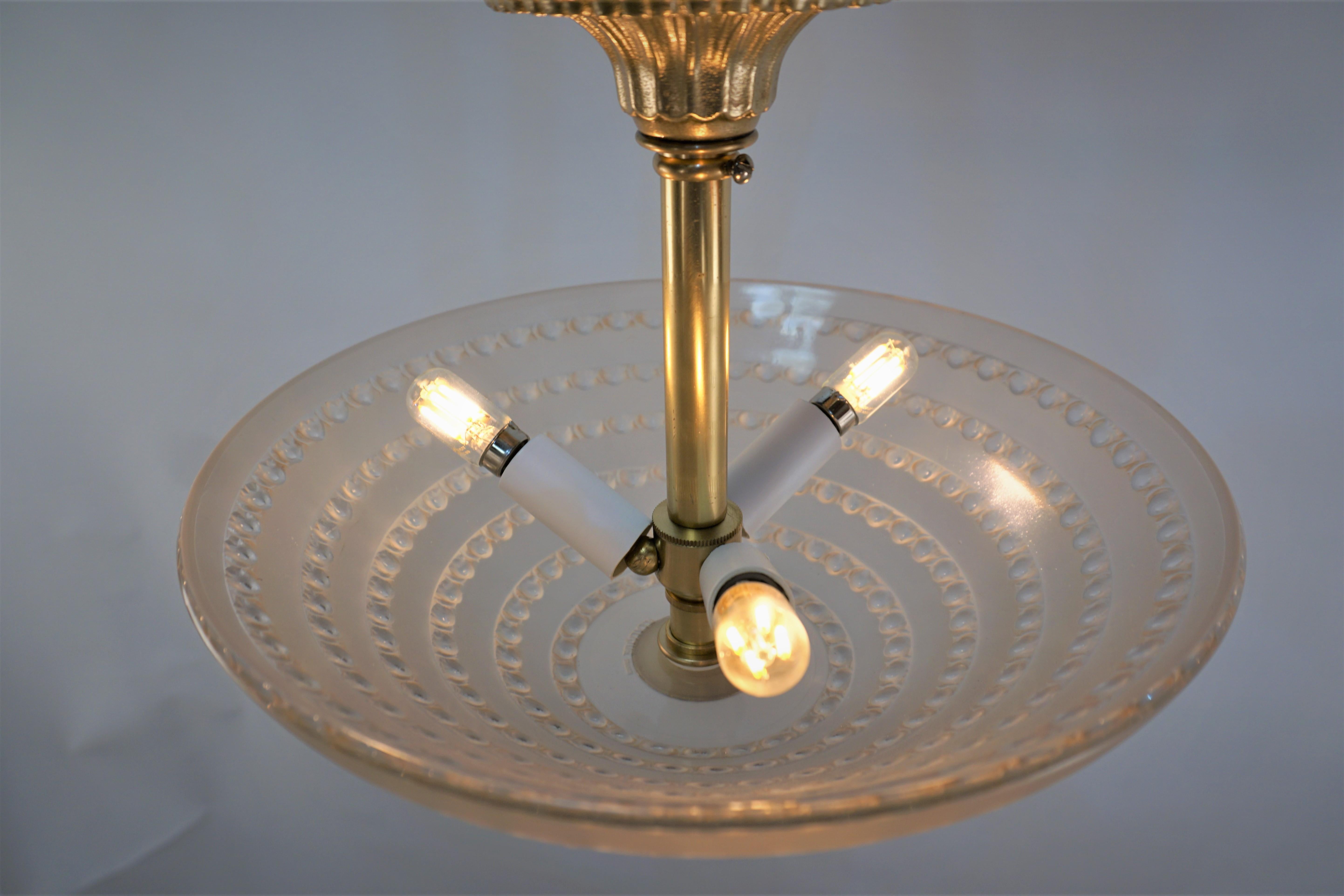 Rene Lalique Semi Flush Mount Art Deco Chandelier 4