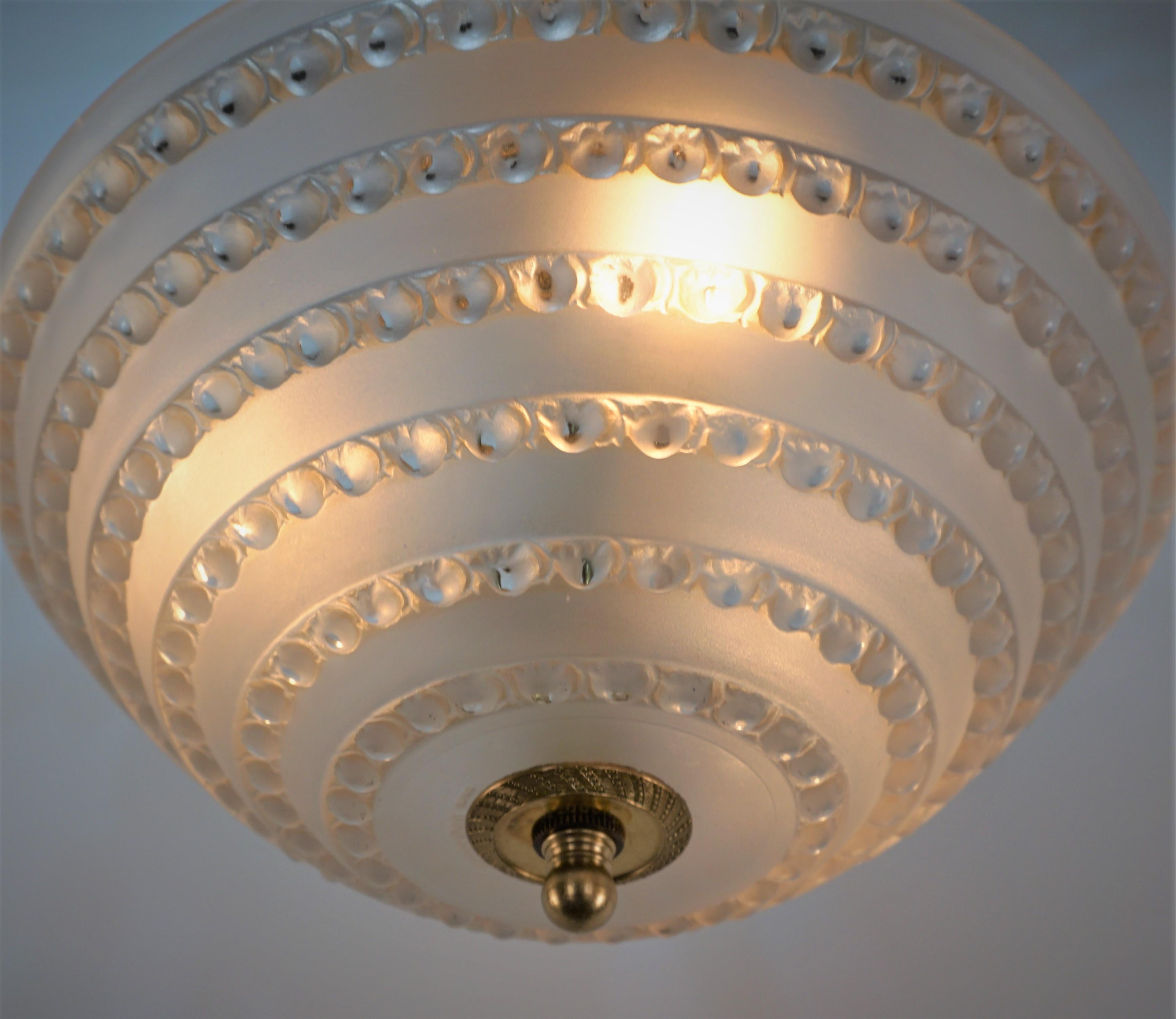 French Rene Lalique Semi Flush Mount Art Deco Chandelier
