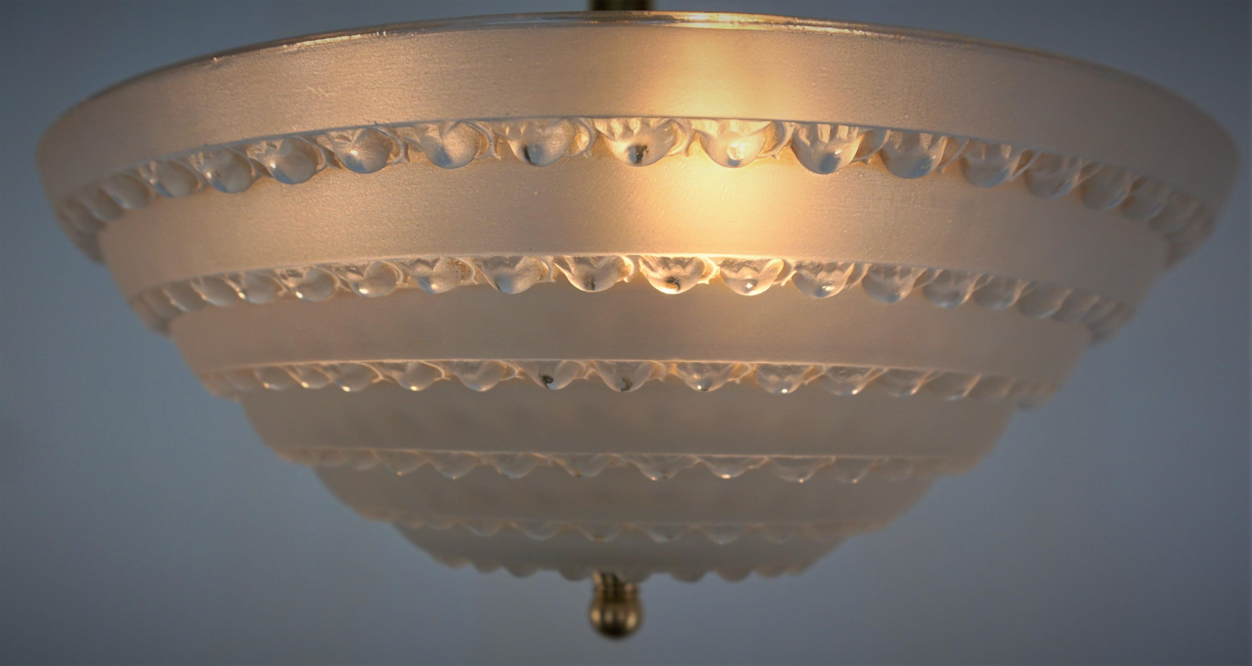 Rene Lalique Semi Flush Mount Art Deco Chandelier 1