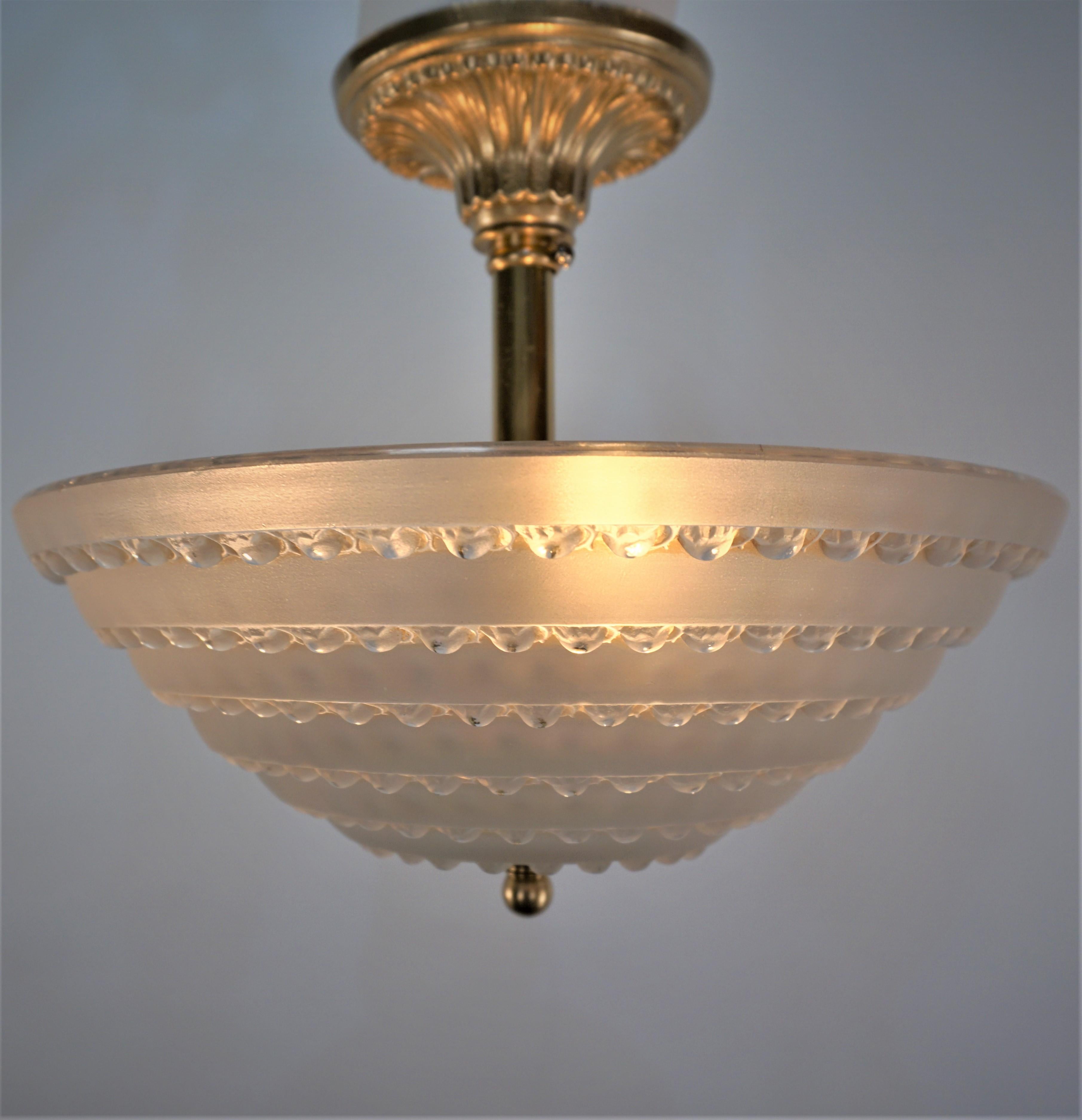 Rene Lalique Semi Flush Mount Art Deco Chandelier 2