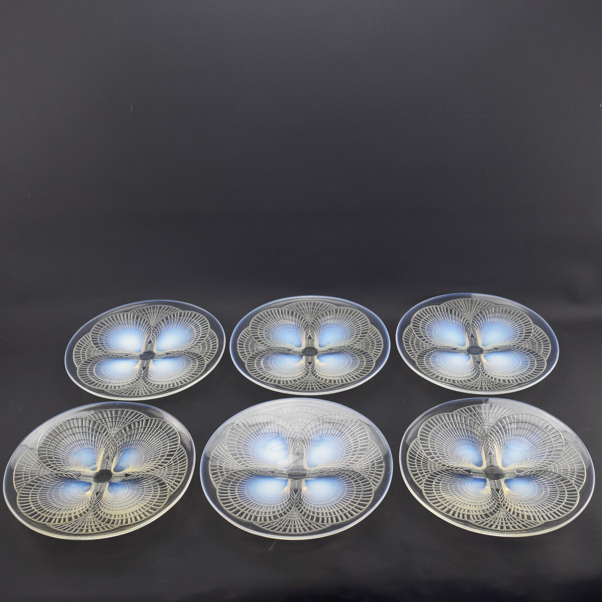 Rene Lalique: 6er-Set opalisierende Eichhörnchen Nr. 3 Tafeln, um 1924 (Französisch) im Angebot