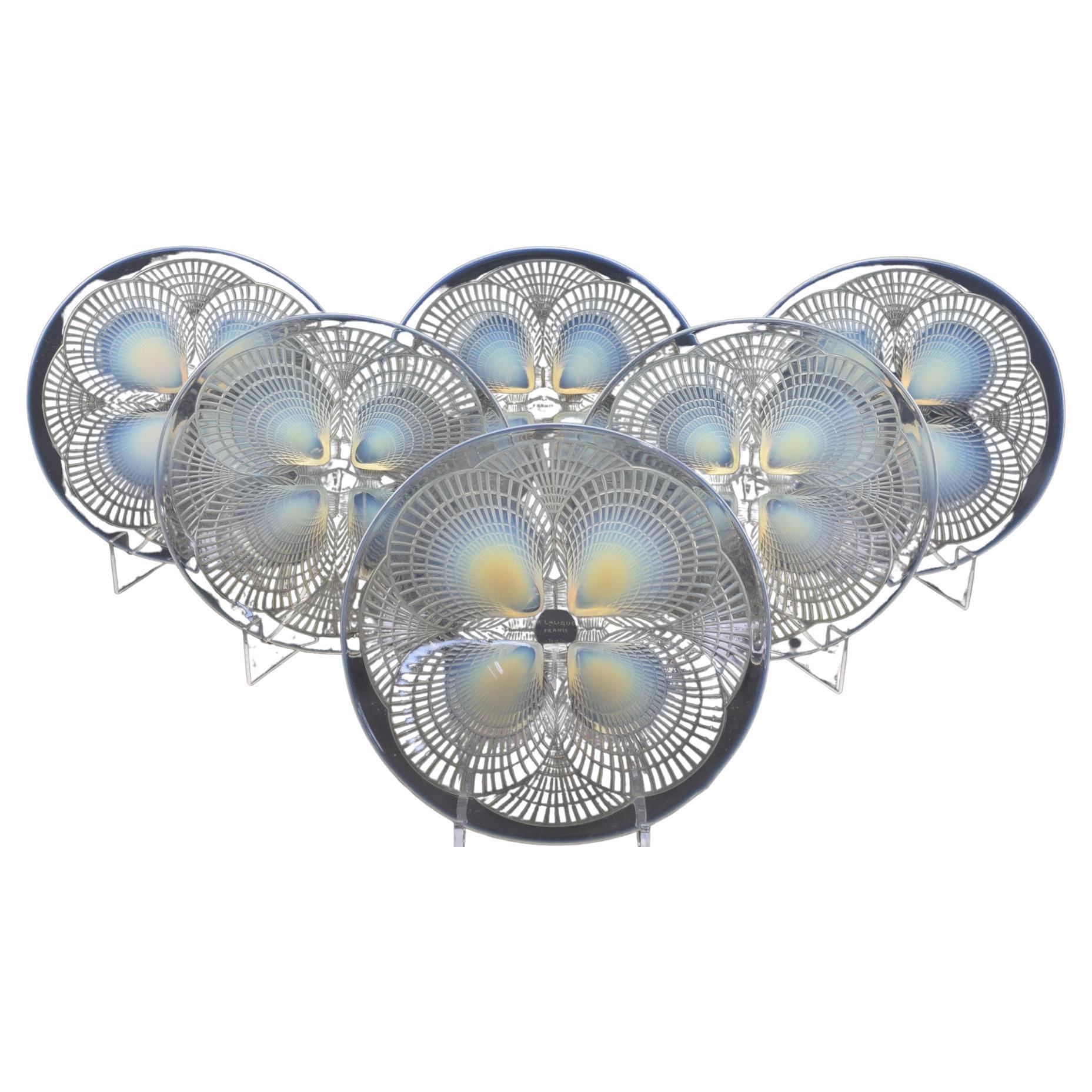 Rene Lalique set of 6 opalescent coquilles No3 plates C1924