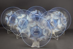 Rene Lalique set of six Art Deco Ondines opalescent glass plates C1921
