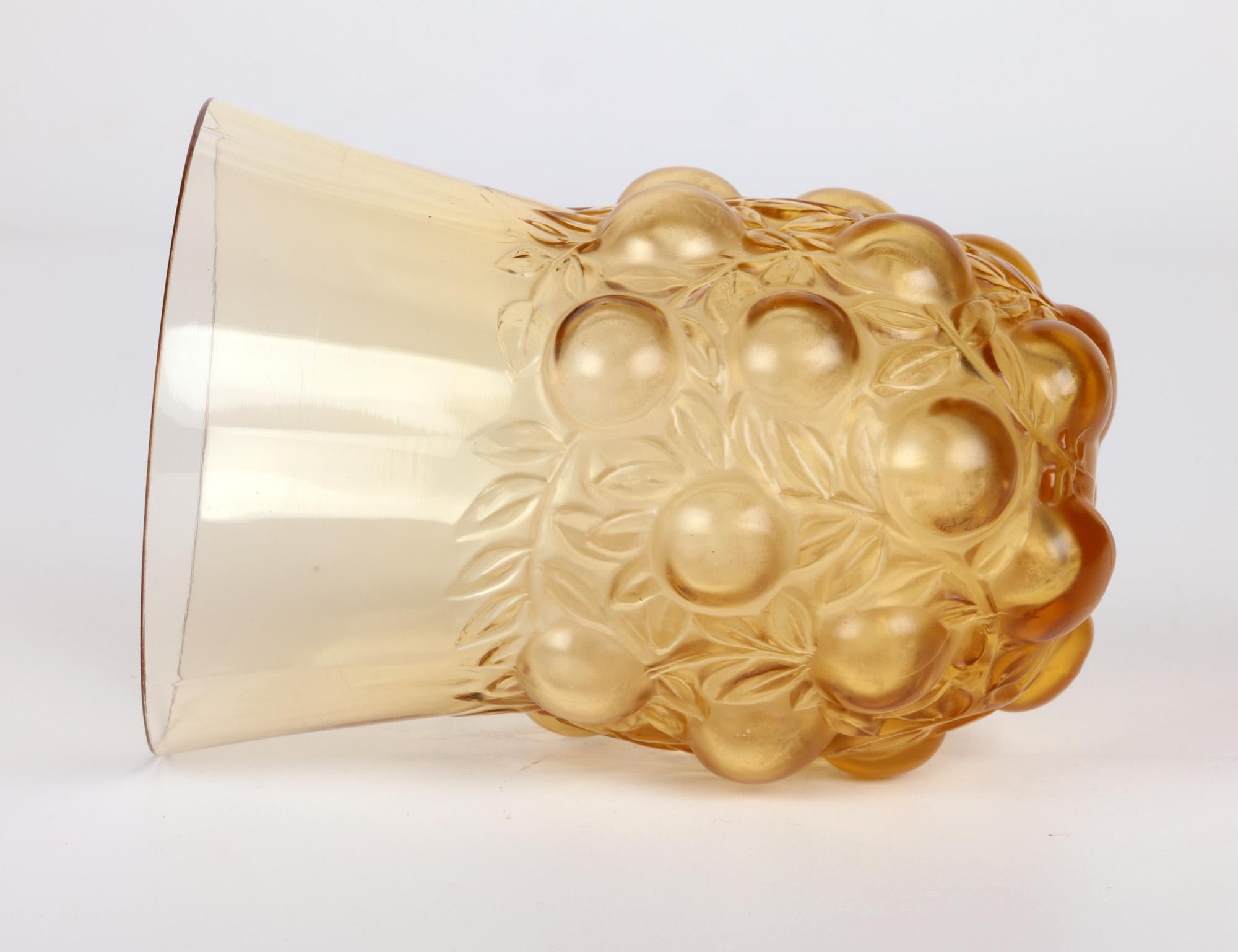 René Lalique Setubal Fruiting Foliage Amber Glass Beaker For Sale 3