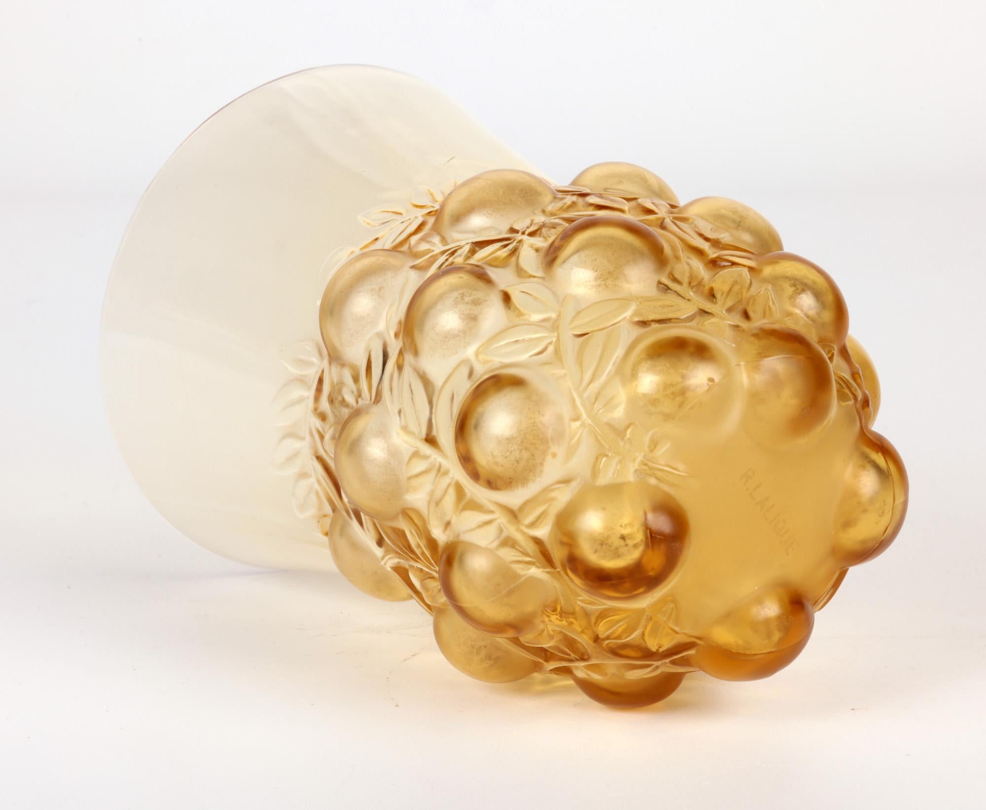 René Lalique Setubal Fruiting Foliage Amber Glass Beaker For Sale 5