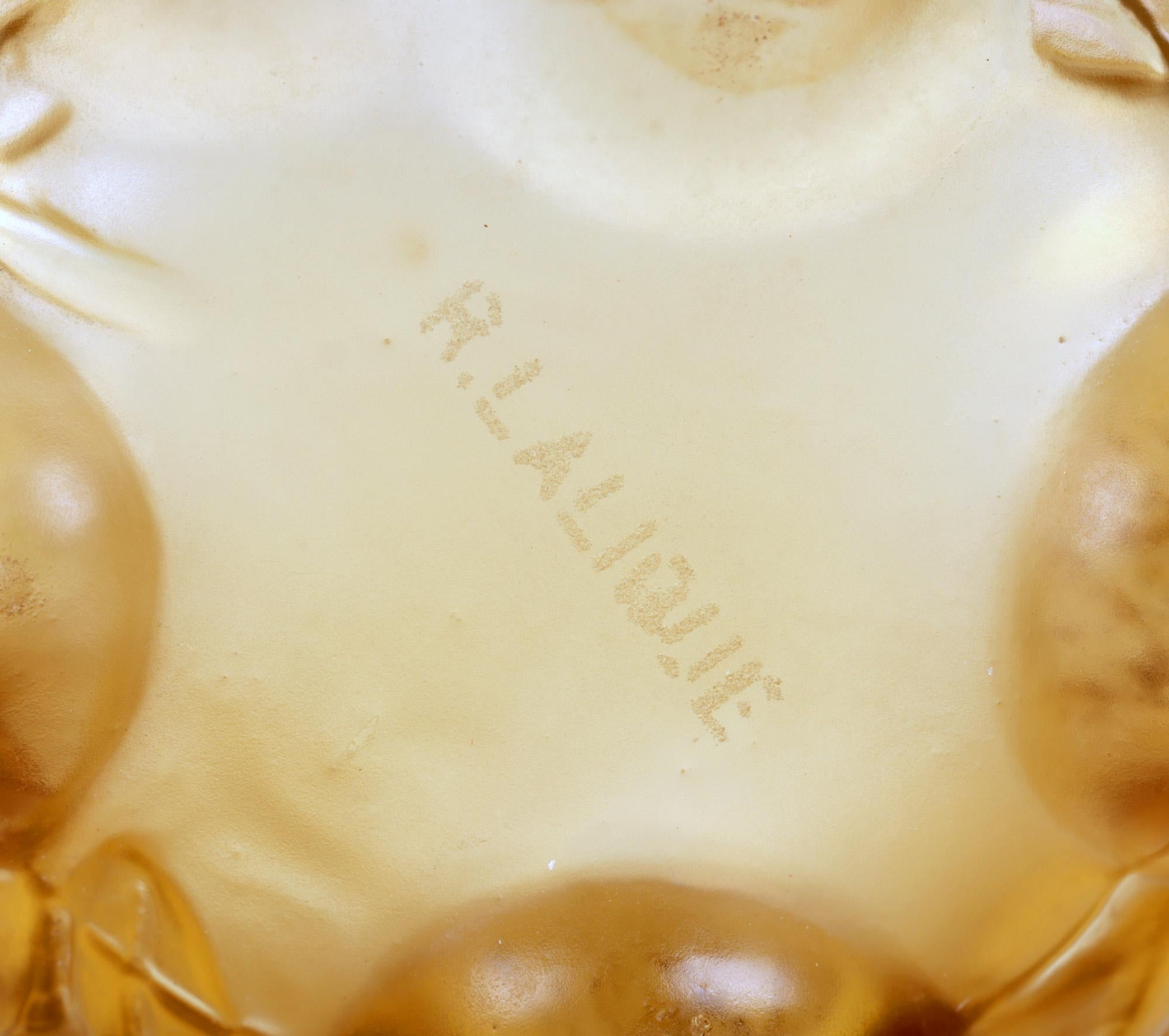 René Lalique Setubal Fruiting Foliage Amber Glass Beaker For Sale 7