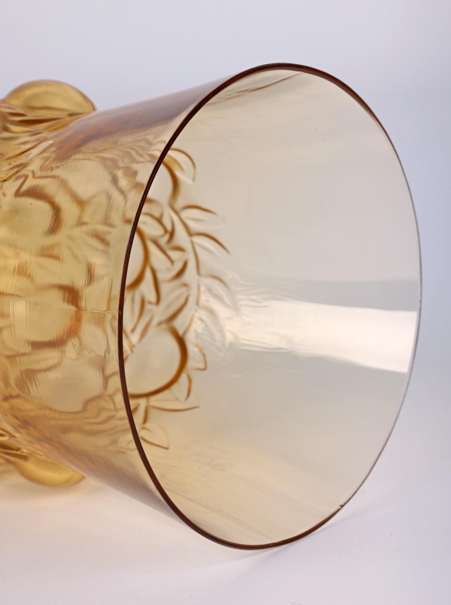 René Lalique Setubal Fruiting Foliage Amber Glass Beaker For Sale 1