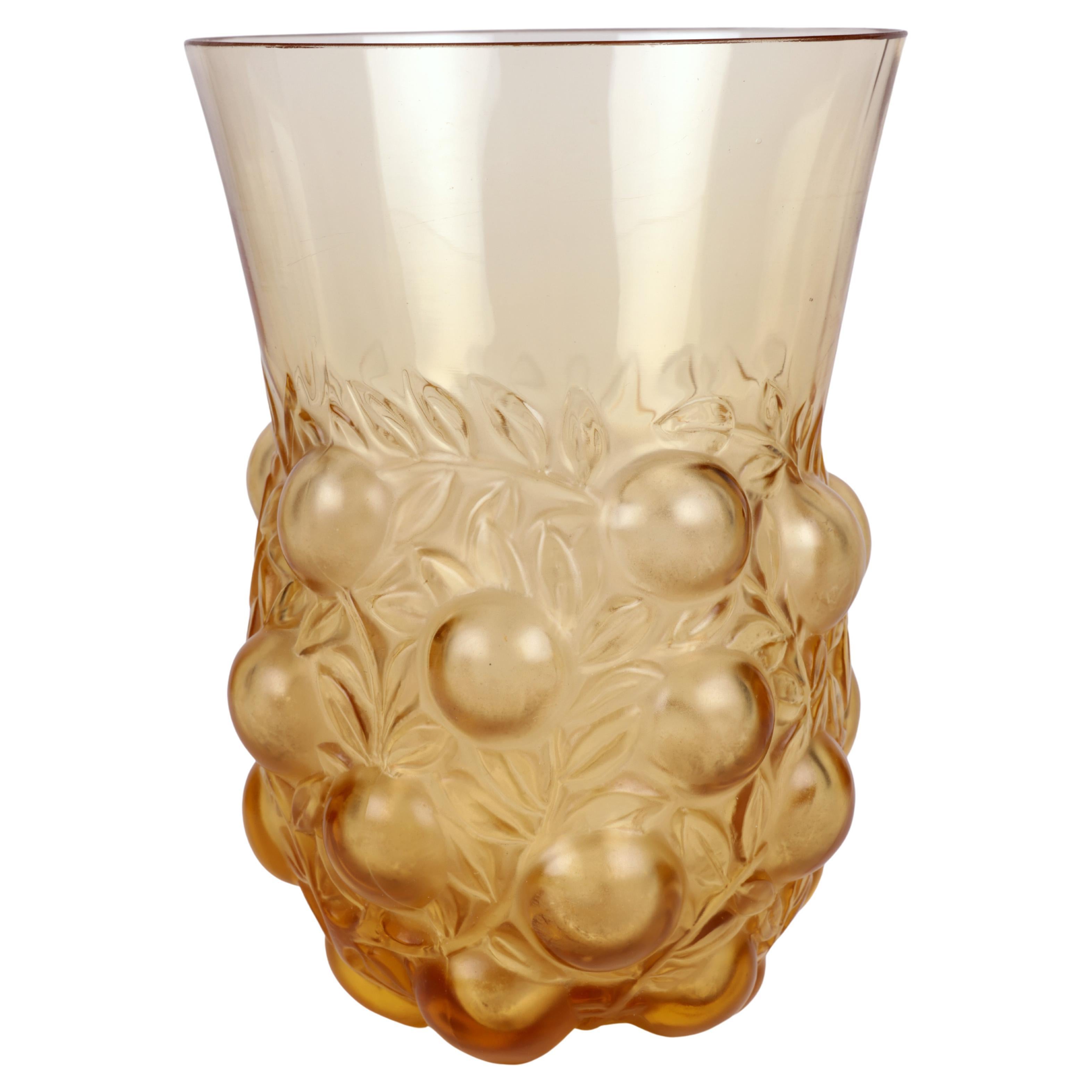 René Lalique Setubal Fruiting Foliage Amber Glass Beaker