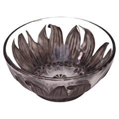 Rene Lalique signed black stained and enamelled Fleur bowl c1912