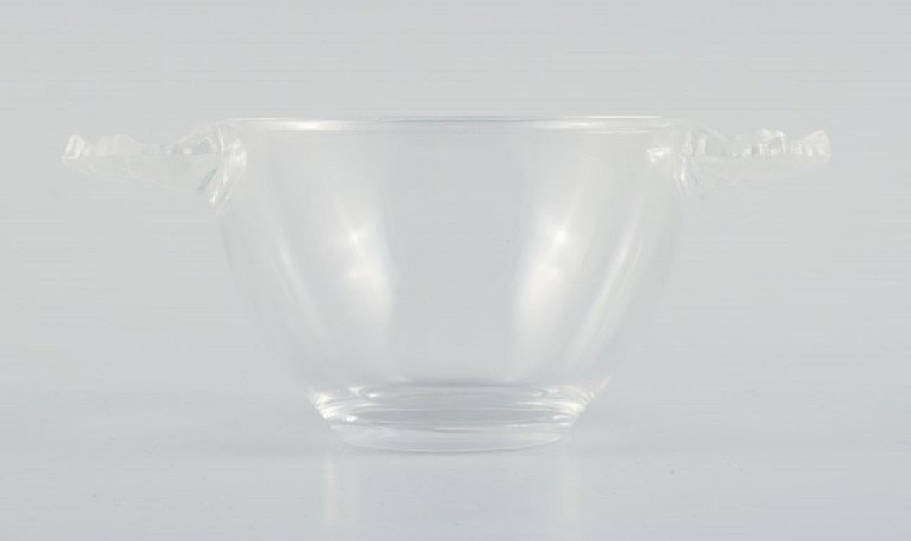 French Rene Lalique, Small Honfleur Bowl with Handle in Art Glass, 1960/70s For Sale