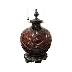 Rene Lalique “Sophora” Amber Glass & Bronze Mounted Table Lamp, circa 1926