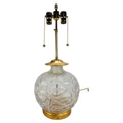 Lampe de table "Sophora" en verre dépoli et transparent avec montures dorées Rene His, 1930