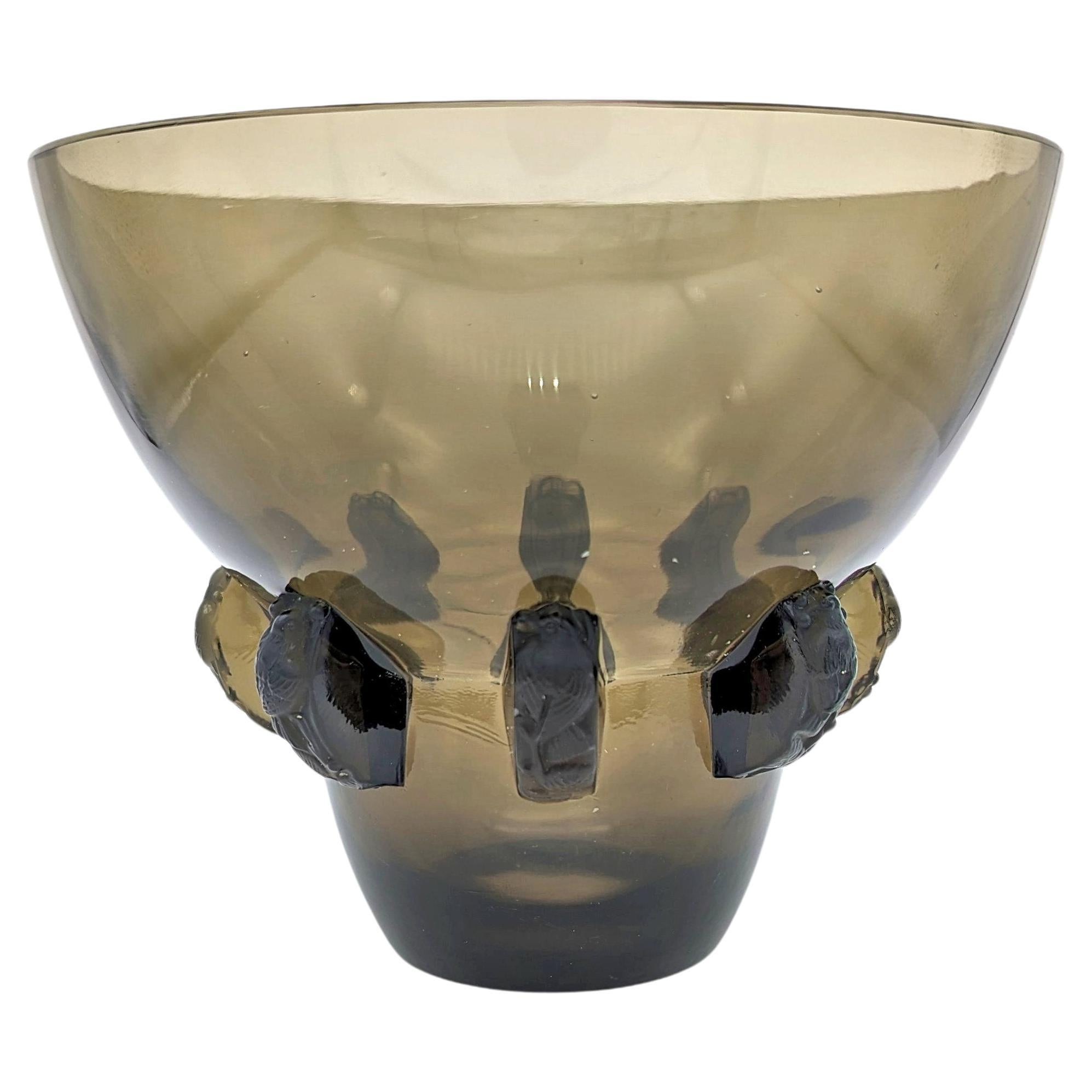 René Lalique topaz glass art deco Vase "Carthage" For Sale