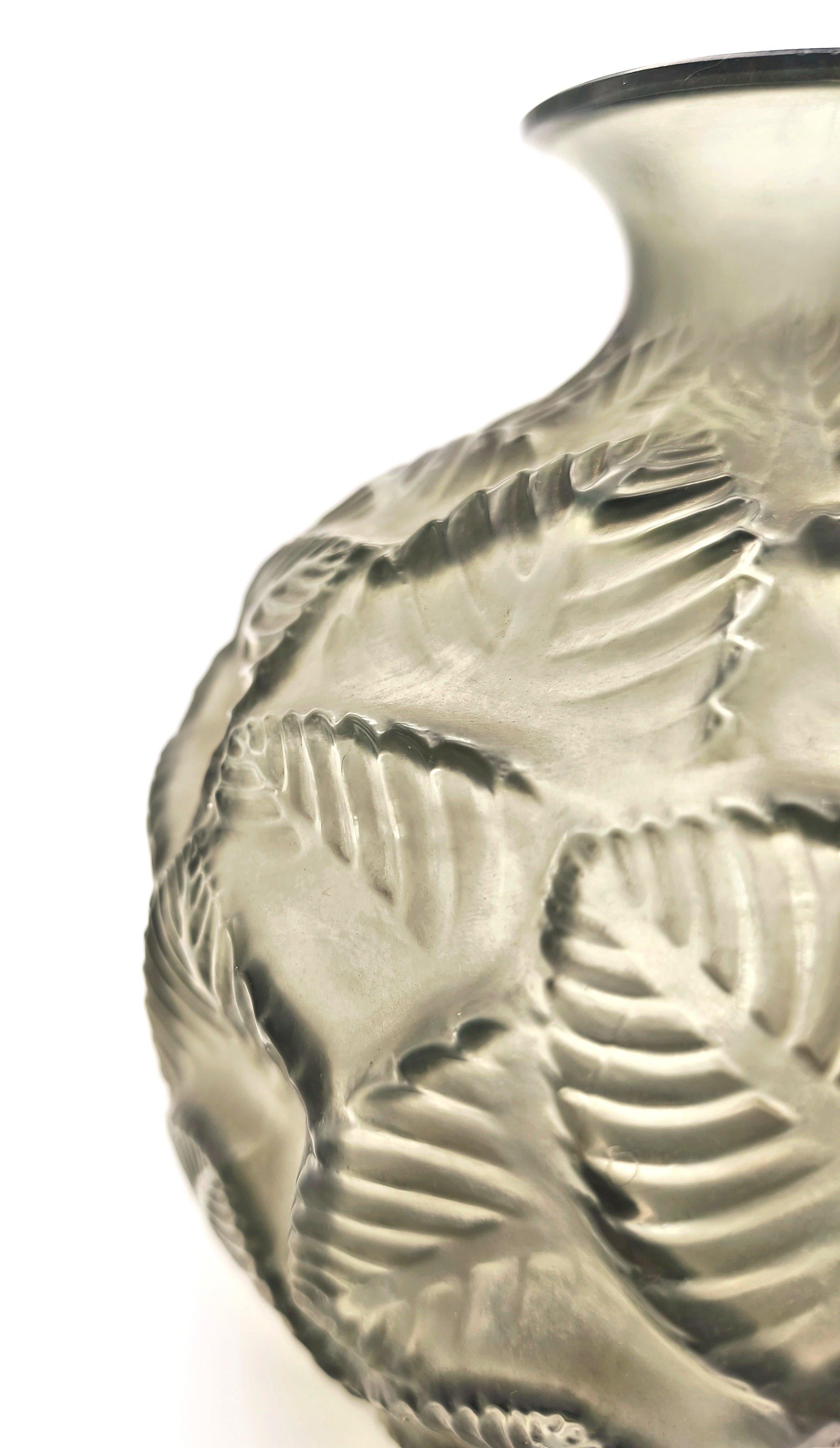 Pressed René Lalique grey glass art deco Vase 