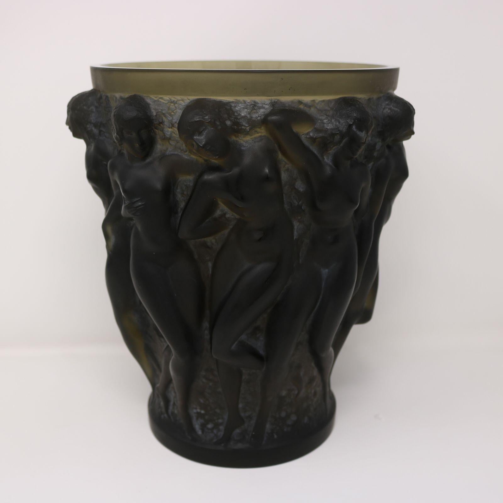 Rene Lalique Topaz Glass Bacchantes Vase For Sale 5