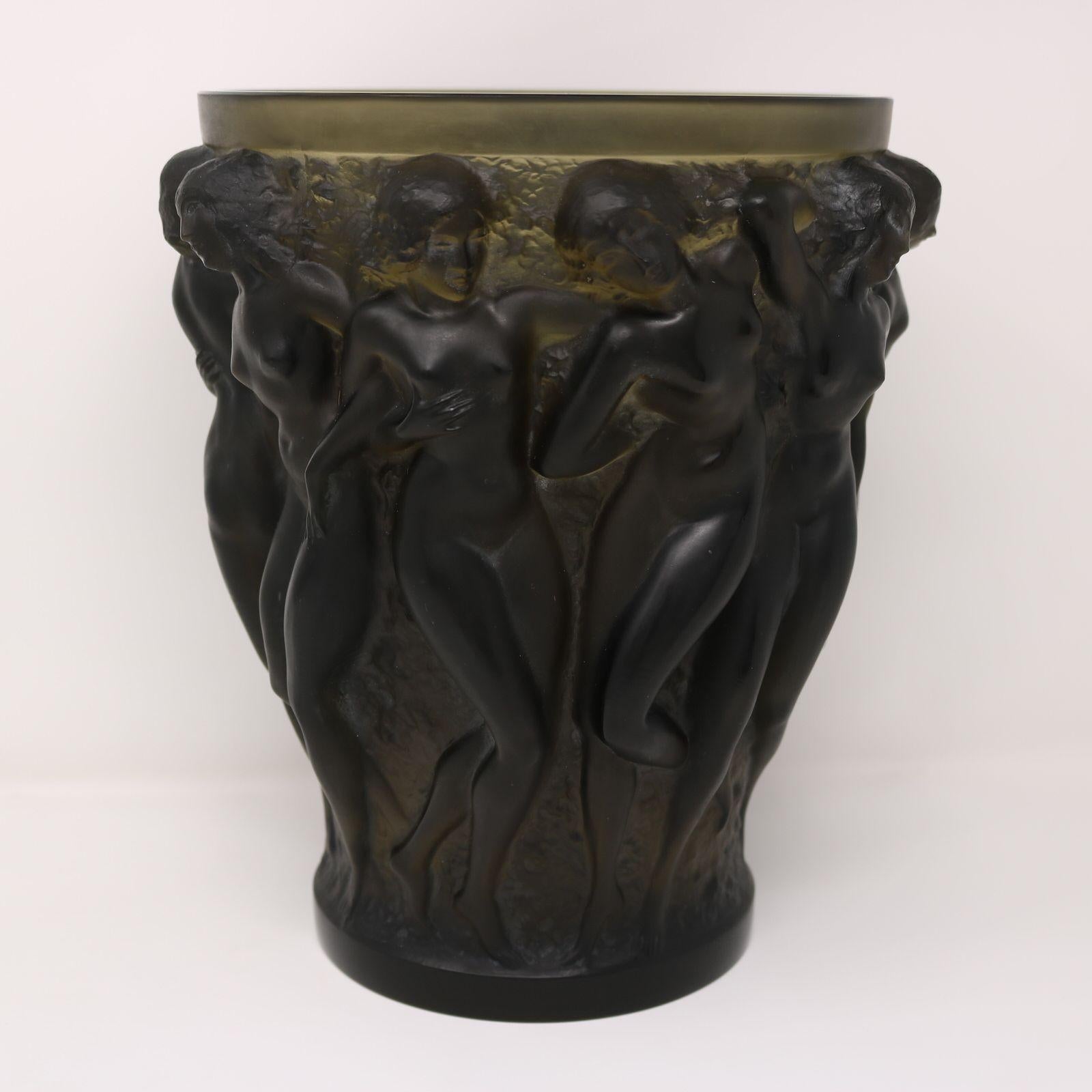 Art Deco Rene Lalique Topaz Glass Bacchantes Vase