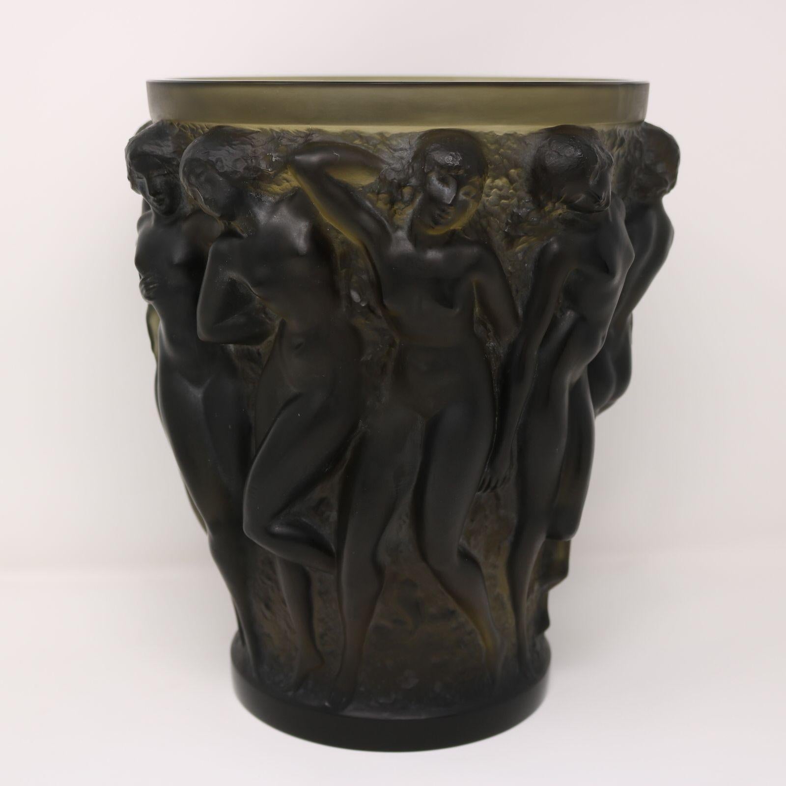 French Rene Lalique Topaz Glass Bacchantes Vase