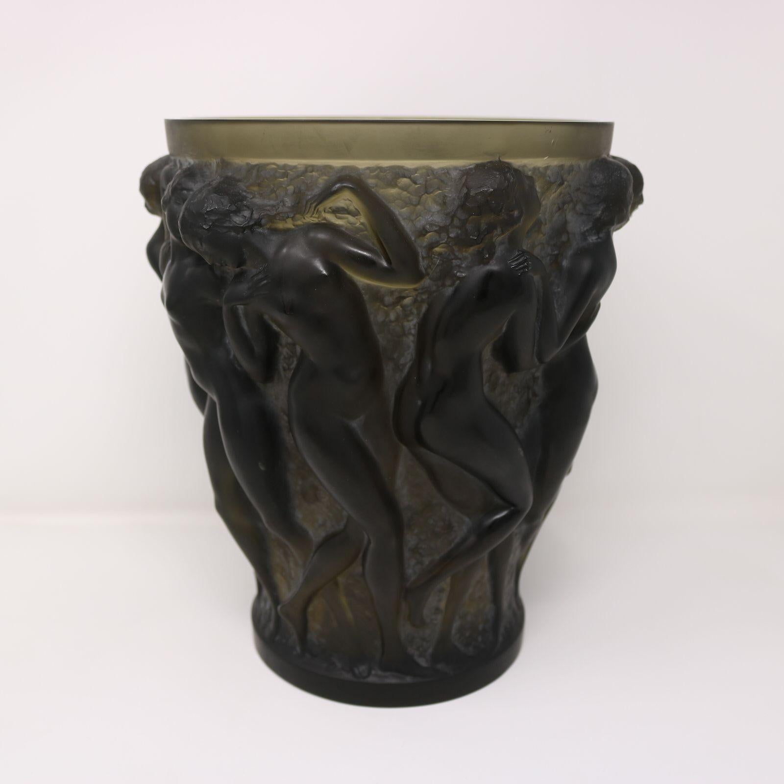 Rene Lalique Topaz Glass Bacchantes Vase In Good Condition For Sale In Chelmsford, Essex