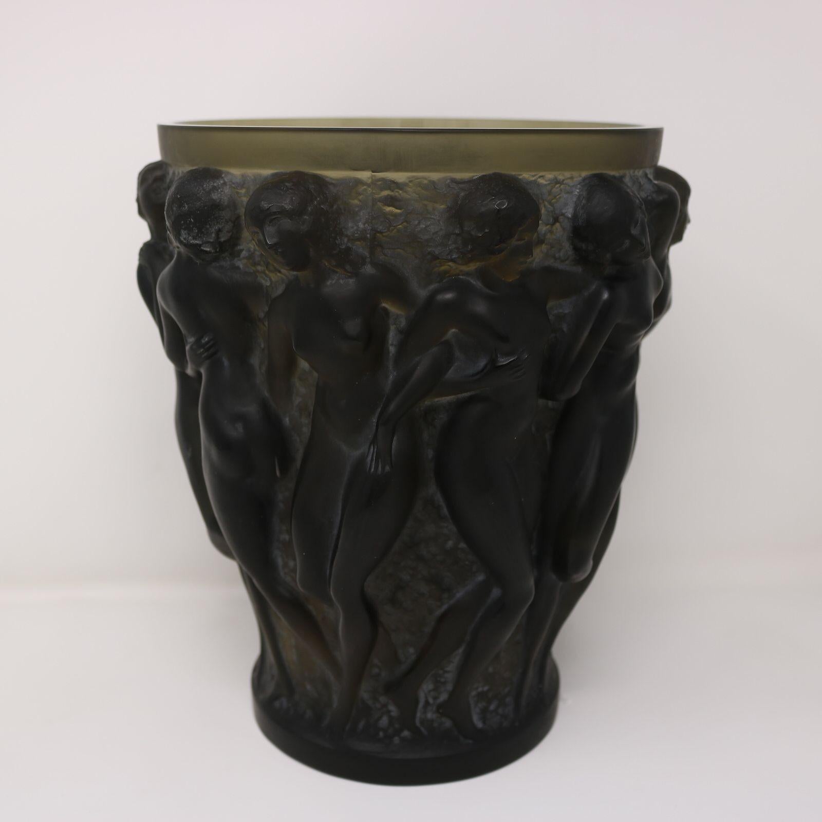 Rene Lalique Topas Glas Bacchantes Vase (Frühes 20. Jahrhundert) im Angebot