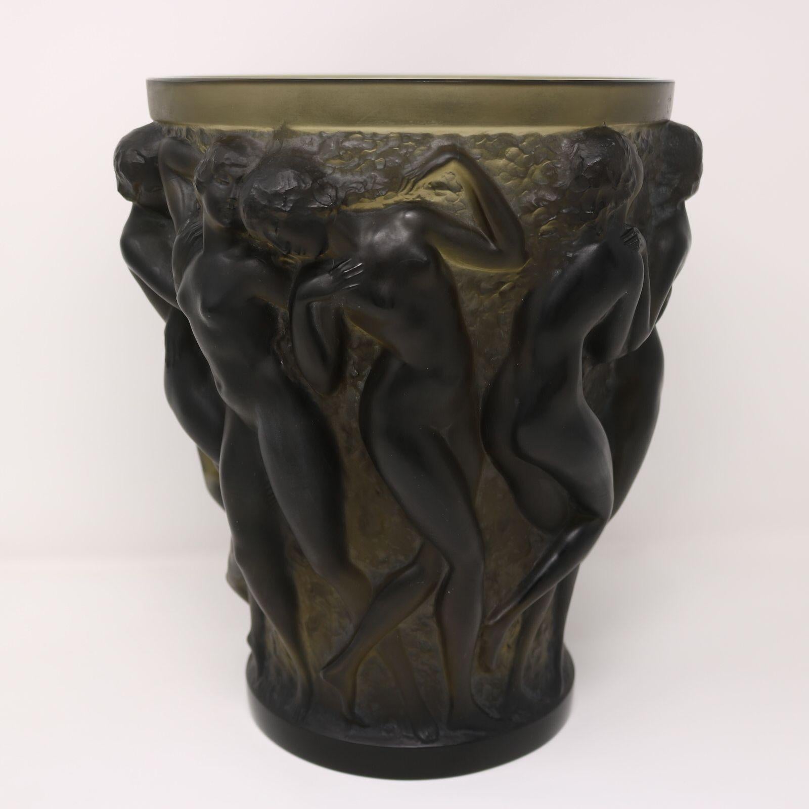 Early 20th Century Rene Lalique Topaz Glass Bacchantes Vase