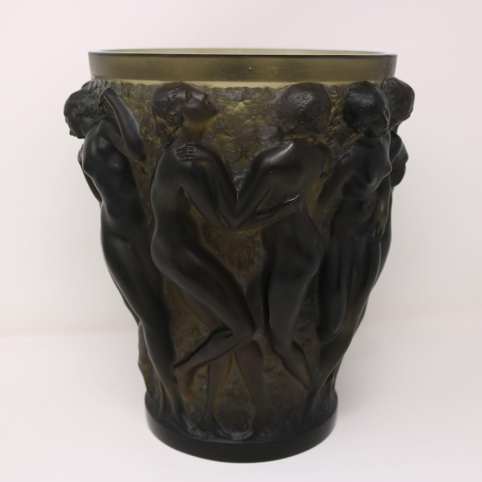 Rene Lalique Topaz Glass Bacchantes Vase 1