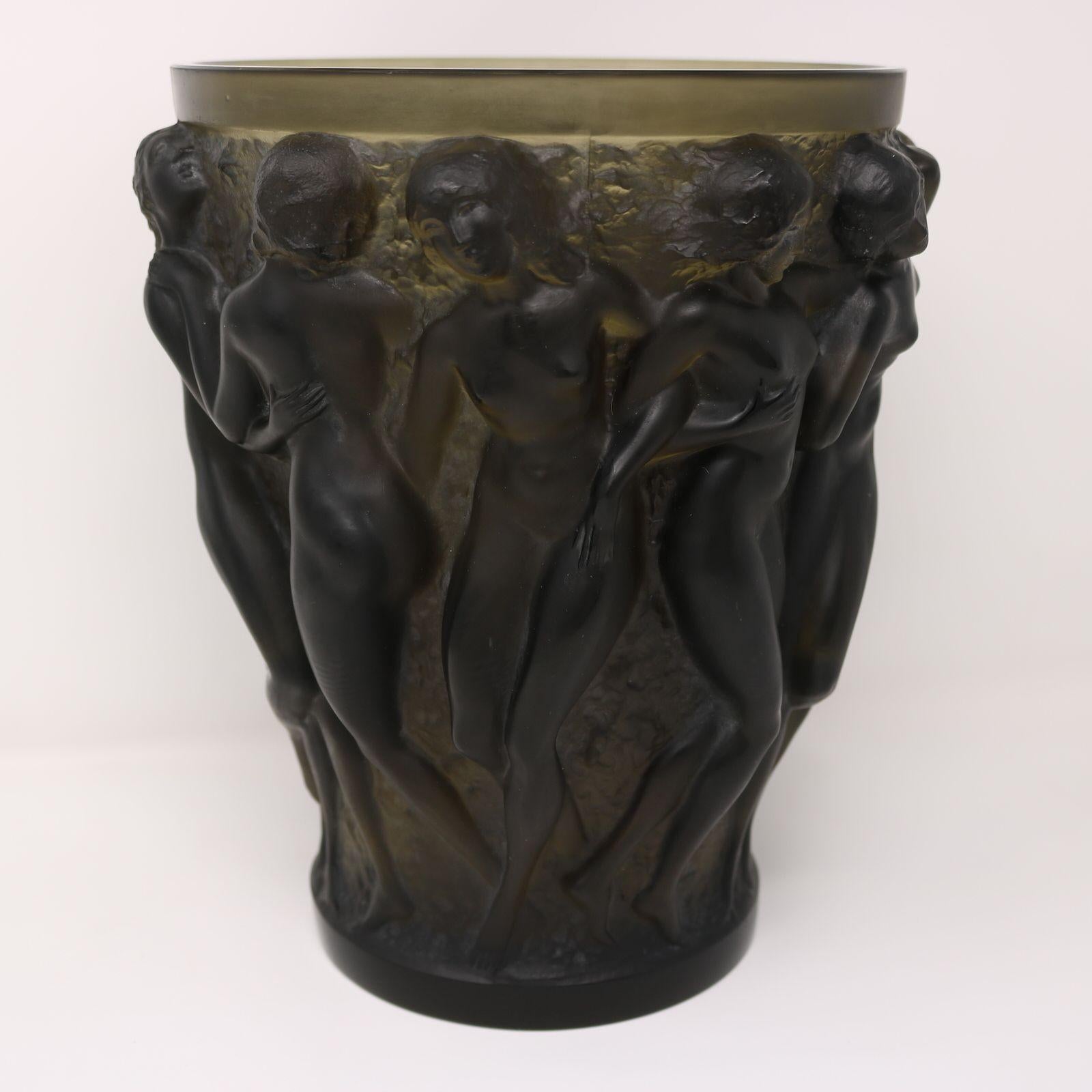 Rene Lalique Topaz Glass Bacchantes Vase 2