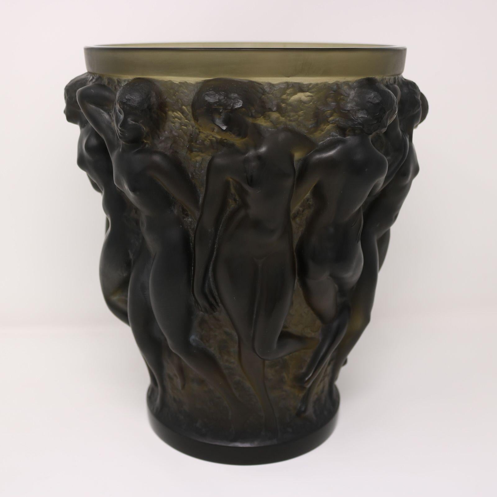 Rene Lalique Topaz Glass Bacchantes Vase 3