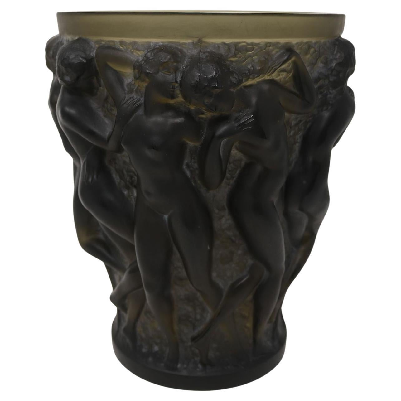 Rene Lalique Topaz Glass Bacchantes Vase For Sale
