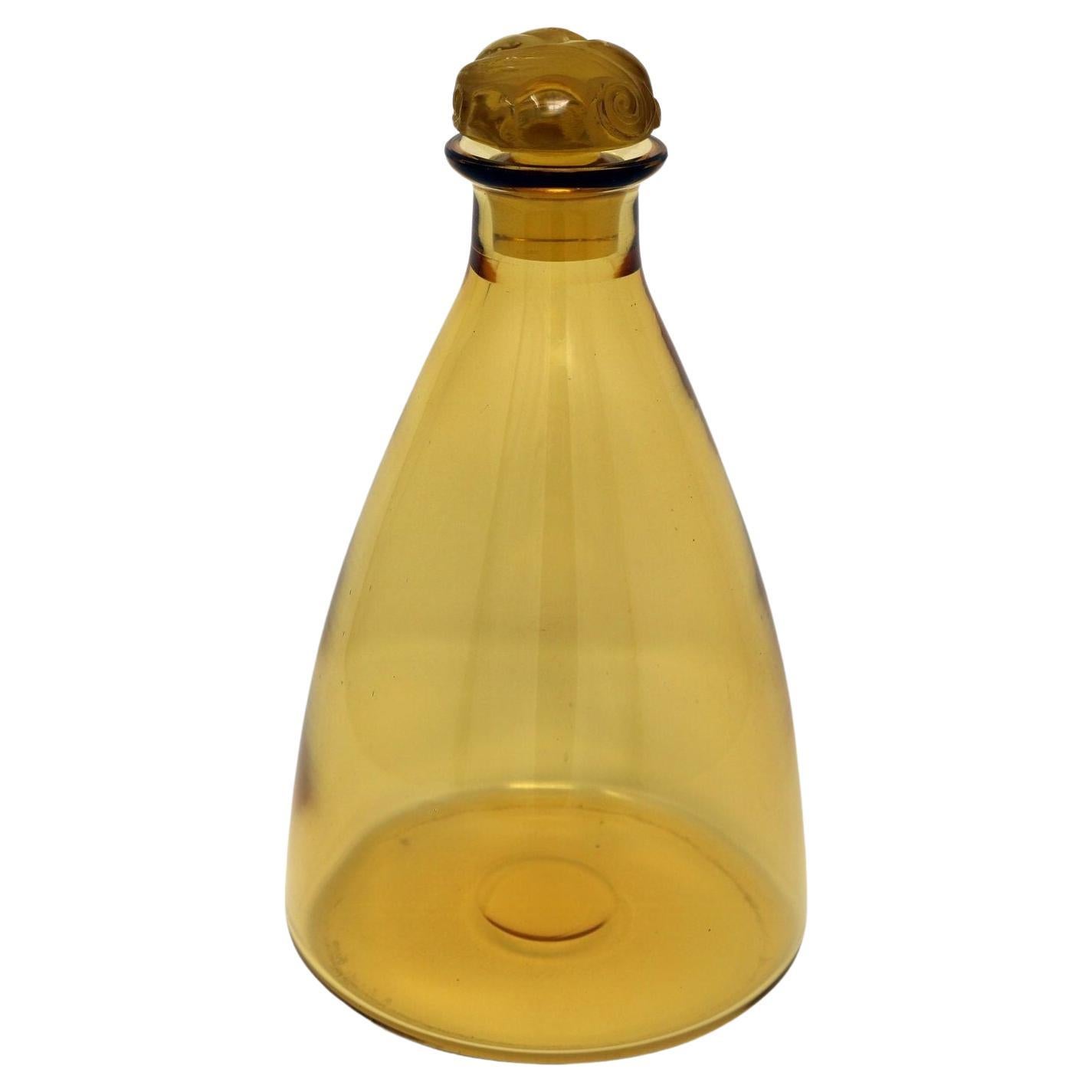 Rene Lalique Yellow-Amber Glass Marienthal Decanter For Sale