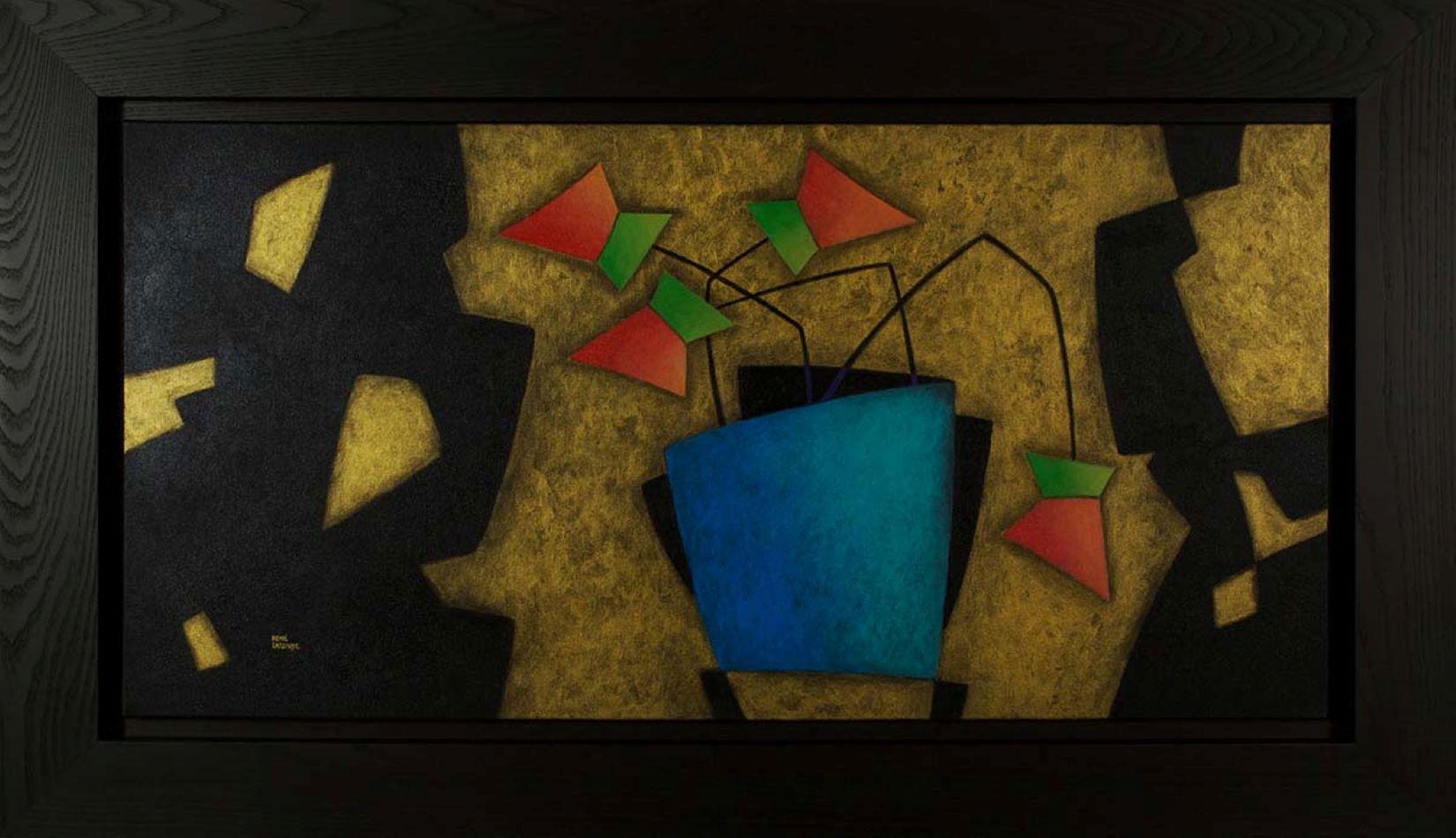 Charmed by the Unusal è un dipinto in acrilico su tela di 24 x 48 pollici, firmato 