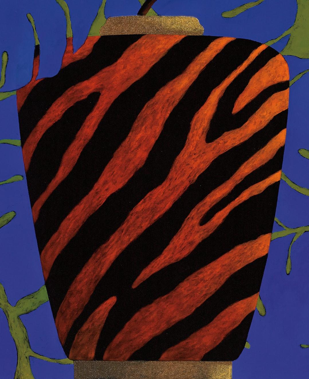 Orange Red Zebra Oddity - Painting by René Lalonde
