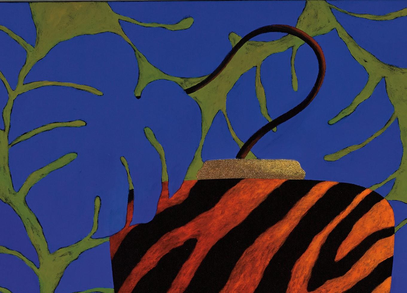 Orange Red Zebra Oddity - Contemporary Painting by René Lalonde