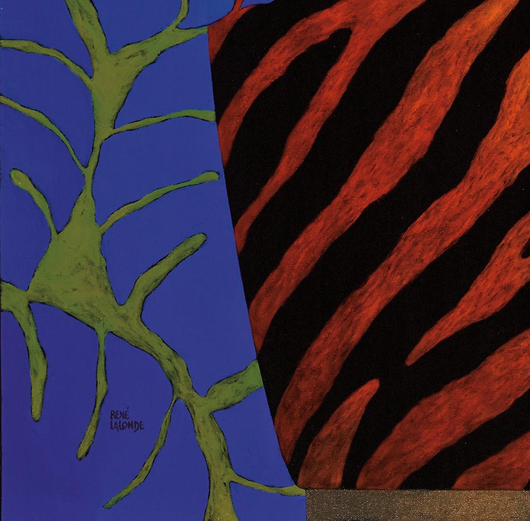 Orange Red Zebra Oddity - Purple Figurative Painting by René Lalonde