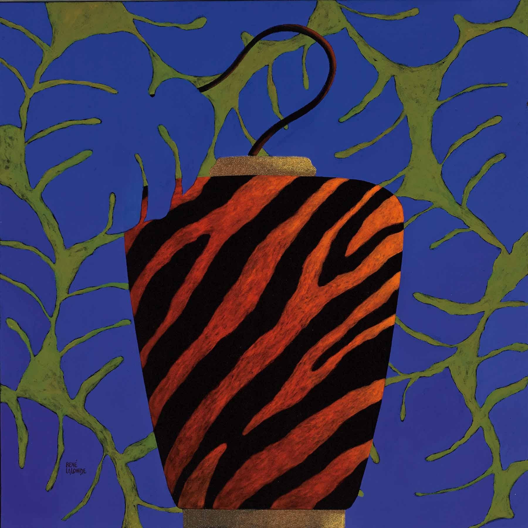 René Lalonde Figurative Painting - Orange Red Zebra Oddity