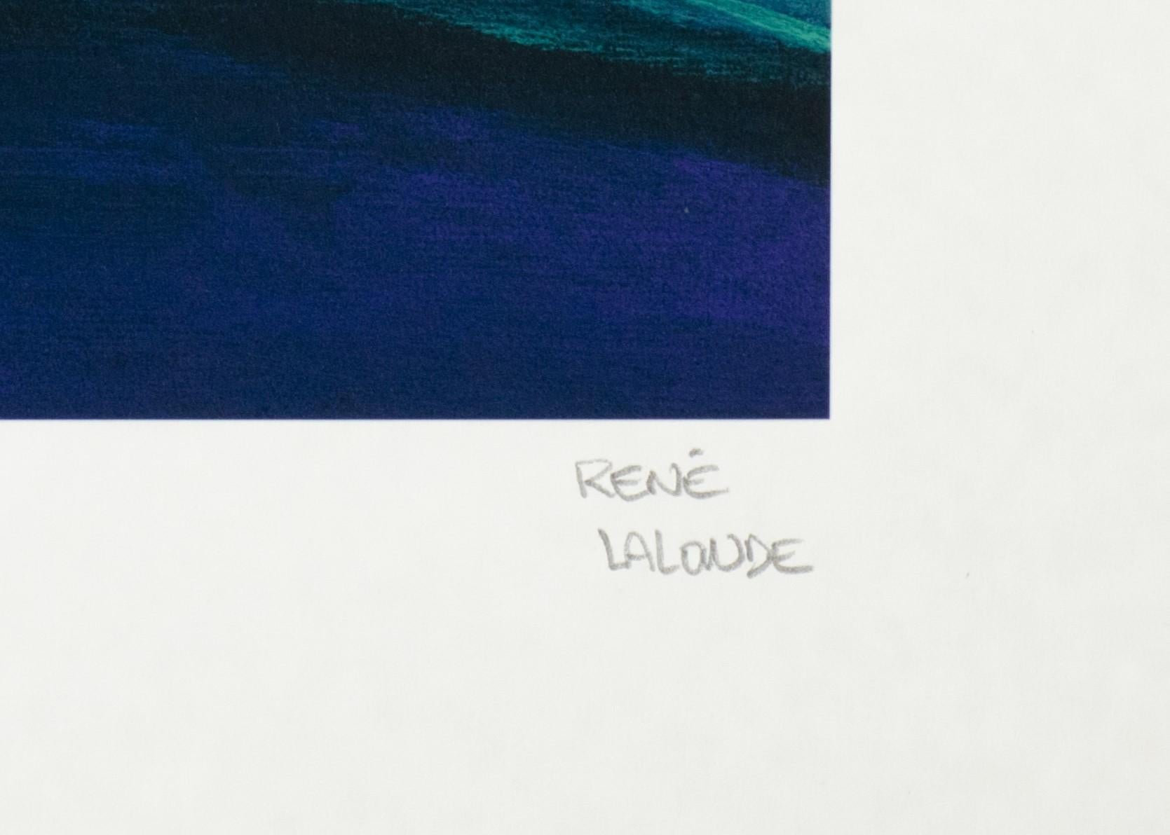 Exotic Secret Rendezvous is a digital pigment print on paper, image size 20 x 20 inches and framed in a contemporary light wood frame. Signed 'RENÉ LALONDE' lower right and annotated lower left. Numbered XCIII/C from the edition of 325 (there were