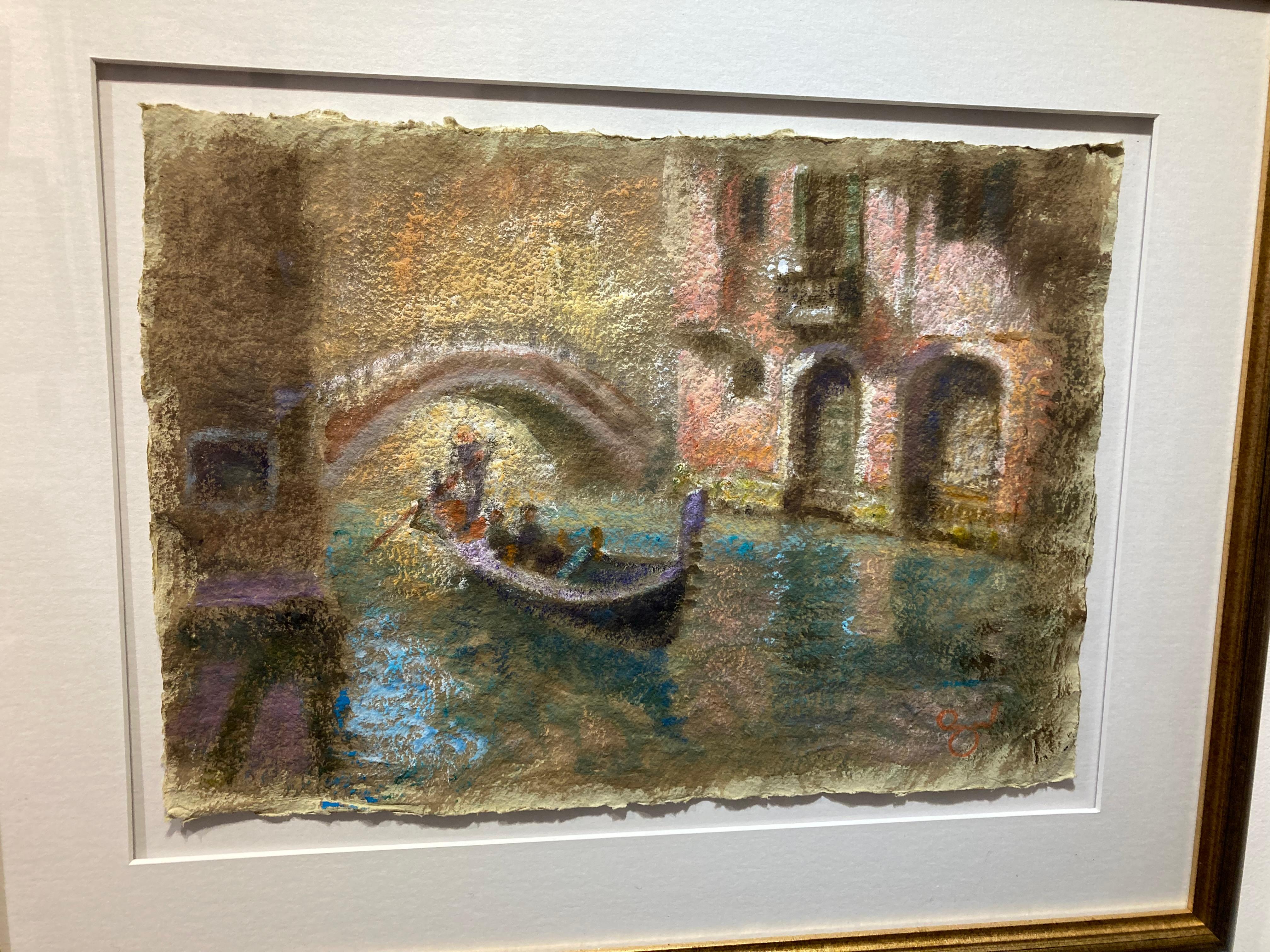 Rene Legrand Landscape Painting - "Backwater, Canal scene in  Venice" Oil on Rag Paper