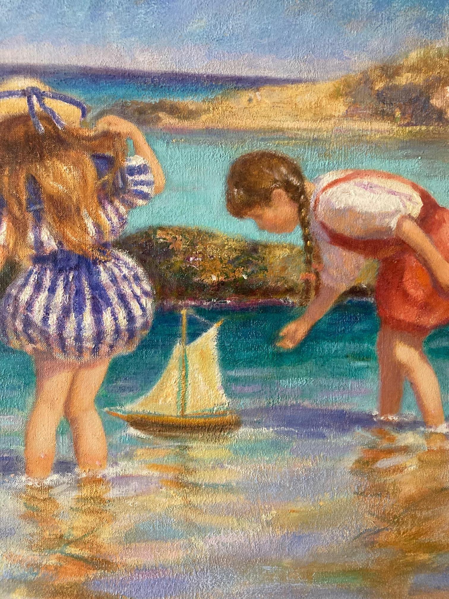 « La mise en scène des bateaux » (Au bord de la mer) - Marron Figurative Painting par Rene Legrand