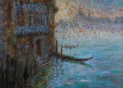 Modern Impressionist Oil of Palaces on Grand canal Venice Italy at Dawn