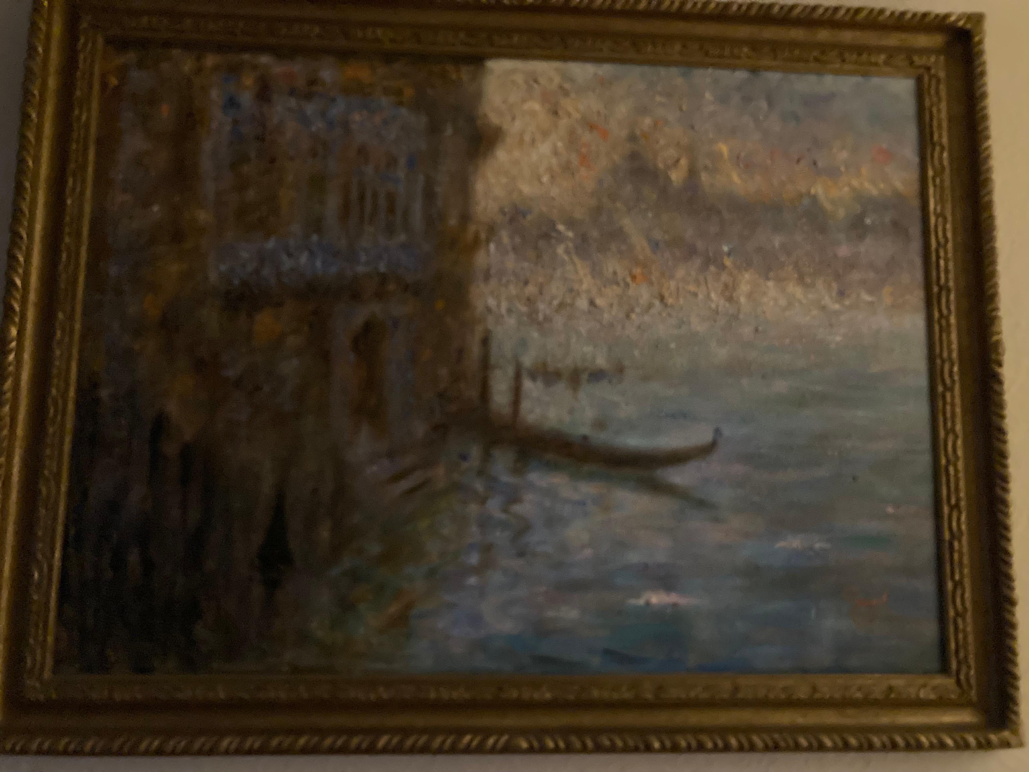  Paläste am Canal Grande, Venedig Italien bei Nacht  Großes impressionistisches Ölgemälde, gerahmt – Art von Rene Legrand