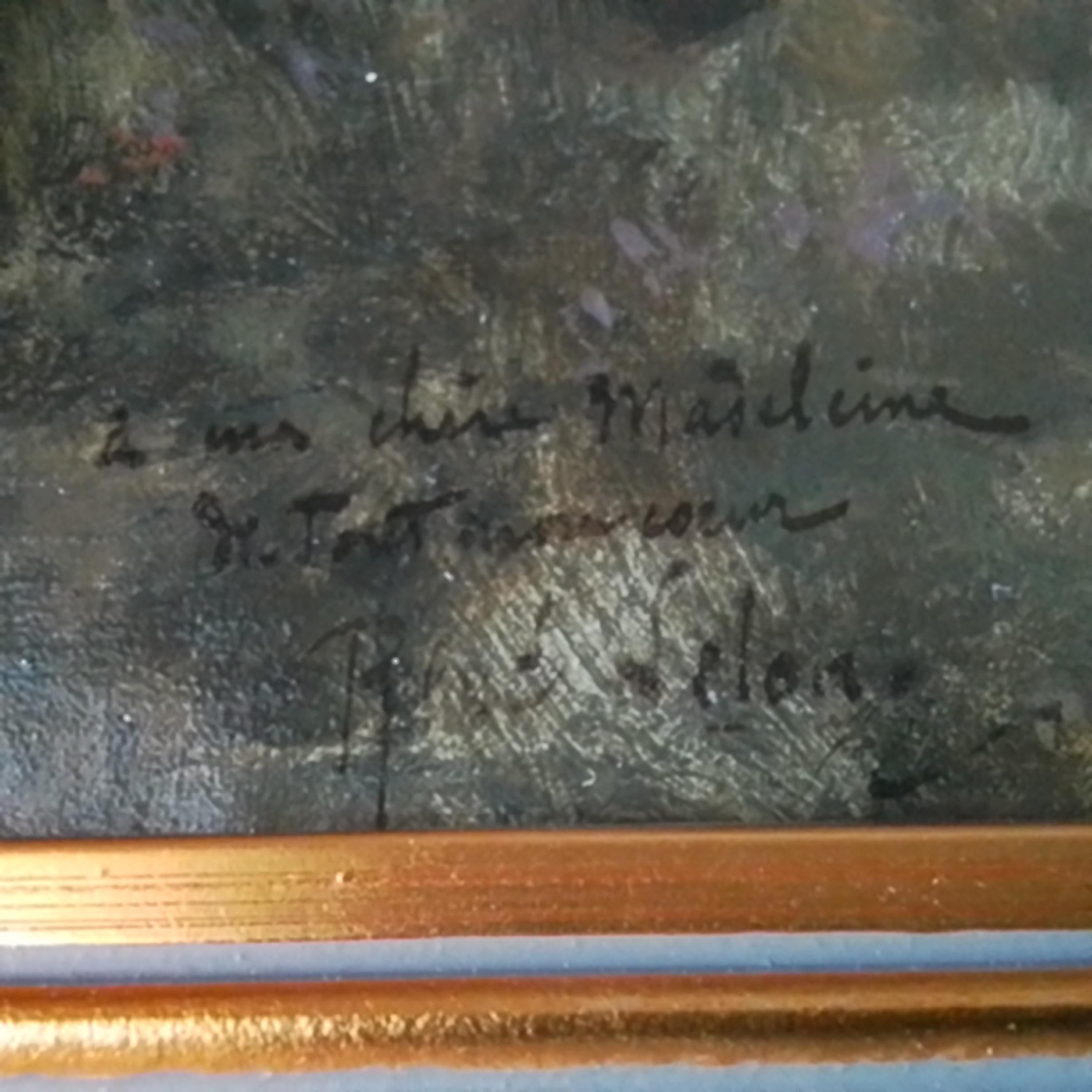Óleo francés vintage de René Lelong- Dama en un camino junto al océano en venta 4