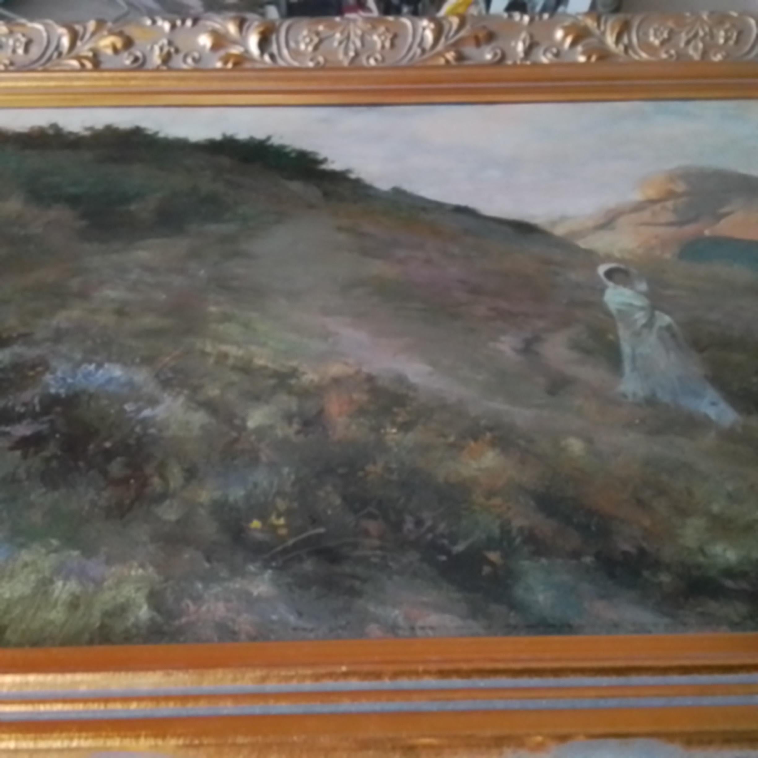 Óleo francés vintage de René Lelong- Dama en un camino junto al océano en venta 6