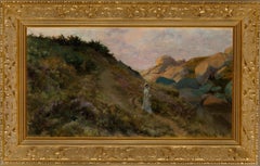 René Lelong - Vintage french oil by René Lelong- Lady on a path by the ocean Vintage french oil by René Lelong- Lady on a path by the ocean
