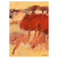 René Leroy, French Artist, Pastel on Paper, "Red Countryside"
