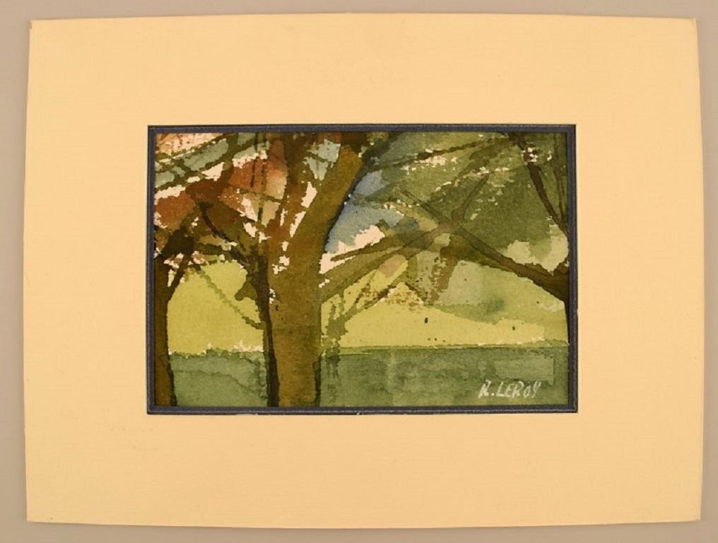 René Leroy (b. 1931), French artist. Watercolor on paper. 1980s.
Visible dimensions: 15 x 10 cm.
Total dimensions: 24 x 18 cm.
In excellent condition.
Signed.