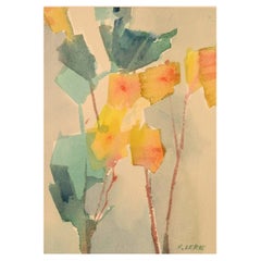 René Leroy, French Artist, Watercolor on Paper, "Wild Flowers", 1980s