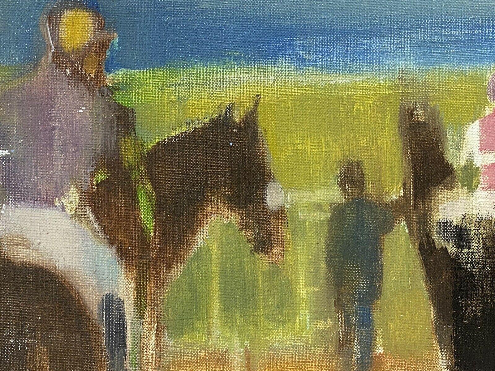Artist/ School: R. Leroy (French b. 1932)

Title: Race horses in the Paddock

Medium: oil painting on canvas

Size: painting: 6.25 x 9.75 inches

Provenance: all the paintings we have for sale by this artist, came the artists studio in
