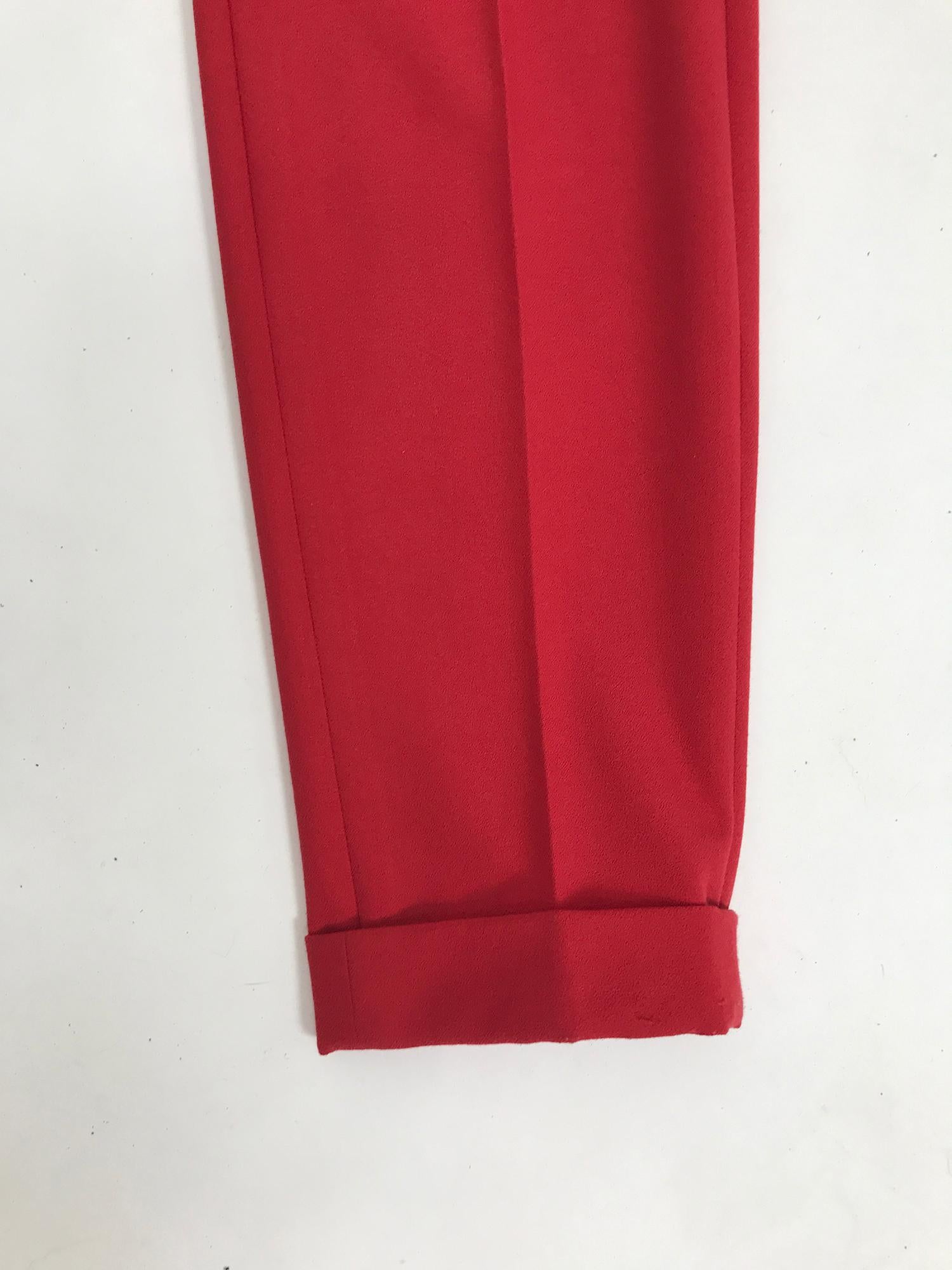 Rene Lezard Red Crepe Tapered Cuff Trousers 36  For Sale 1