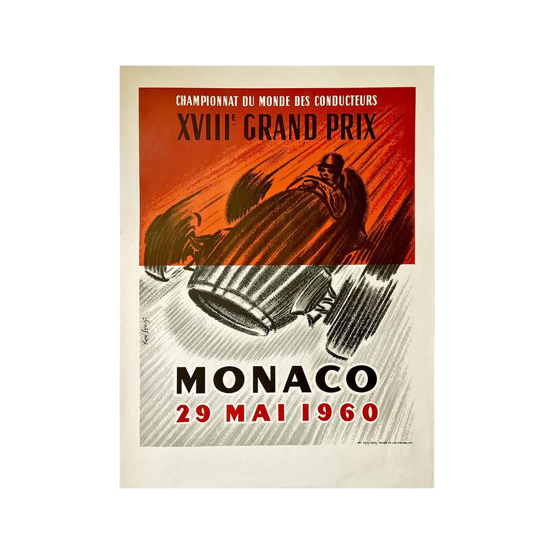 Reprint of the Automobile Club de Monaco. Poster realized by René Lorenzi puts in scene the Grand Prix of Monaco of 1960 (XVIIIth Grand Prix of Monaco), which was disputed on the circuit of Monaco on May 29, 1960.

It was the 86th race of the