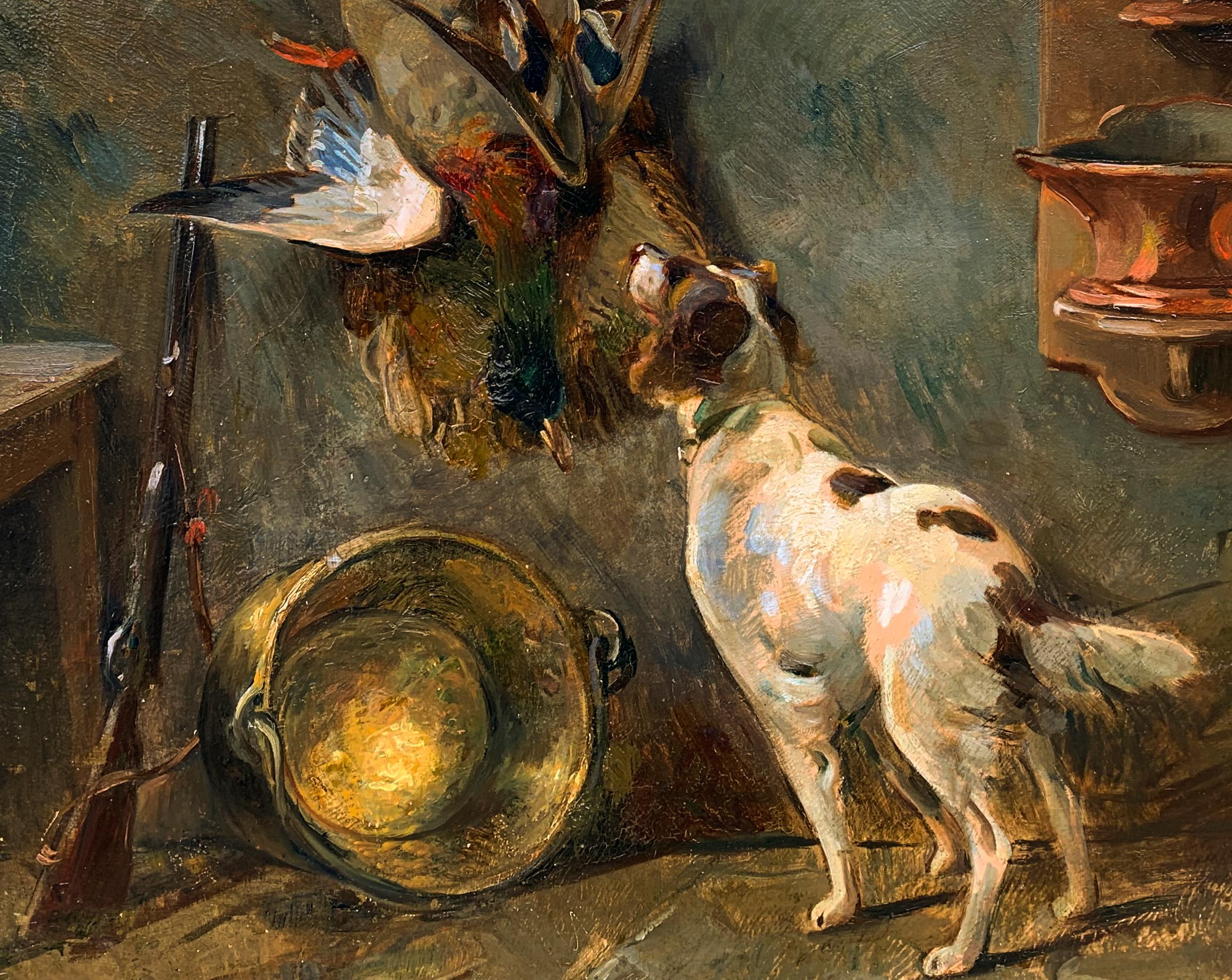 René Louis Crethien - Stillleben der Jagd mit Hund (Französische Schule), Painting, von René Louis Chrétien